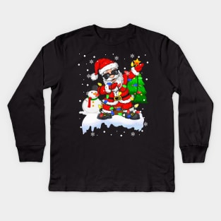 Funny Christmas Lights Dabbing Santa Snowman Xmas Dab Dance Santa Kids Long Sleeve T-Shirt